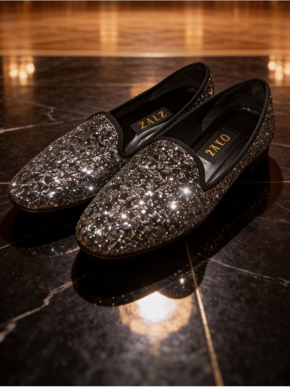 ZALO RARE HTF Gentry Glitter flats smoking slipper luxury loafer size‎ 7